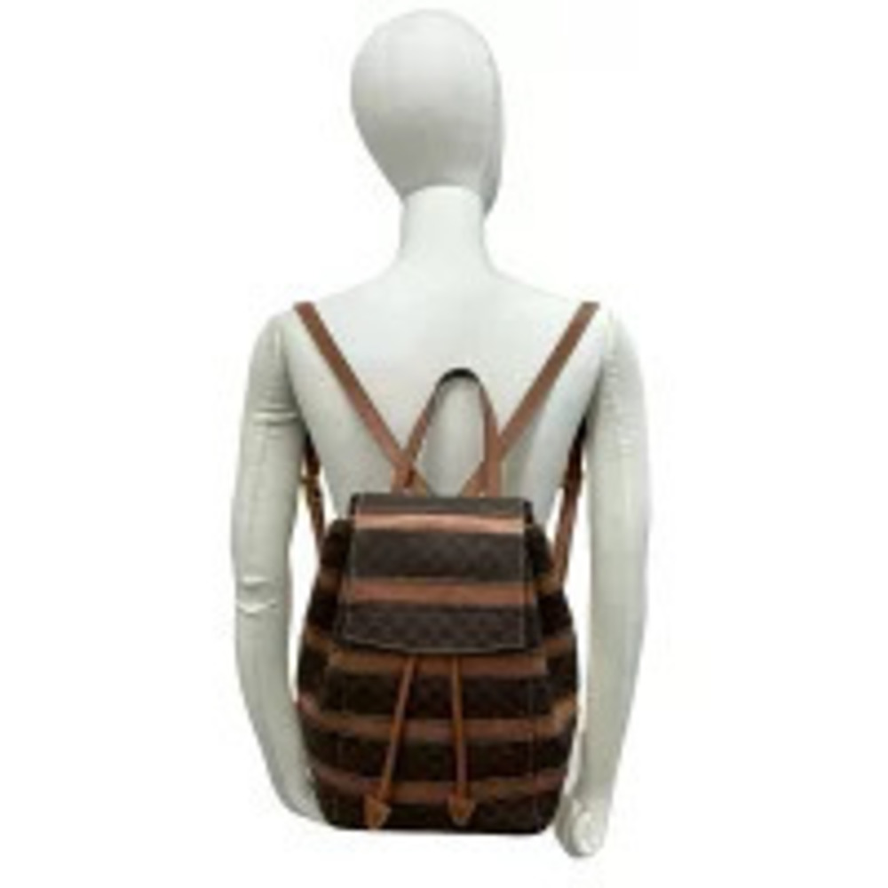 Celine Triomphe Brown Macadam Backpack Leather Daypack Blazon Drawstring Brown